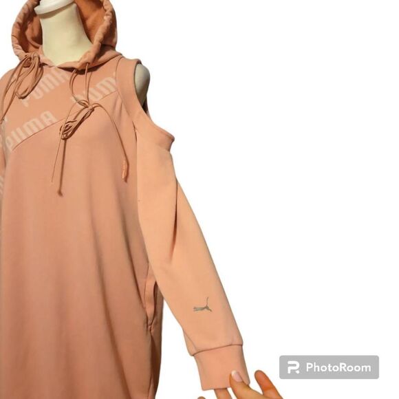 Puma Peach Women's Cold Shoulder Hoodie Dress Size Small Petite - Picture 3 of 9